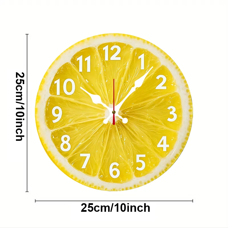 Lemon-Themed Wooden Round Silent Hanging Wall Clock, Suitable For Living Room, Office, Study Room, Bedroom, Home Decoration