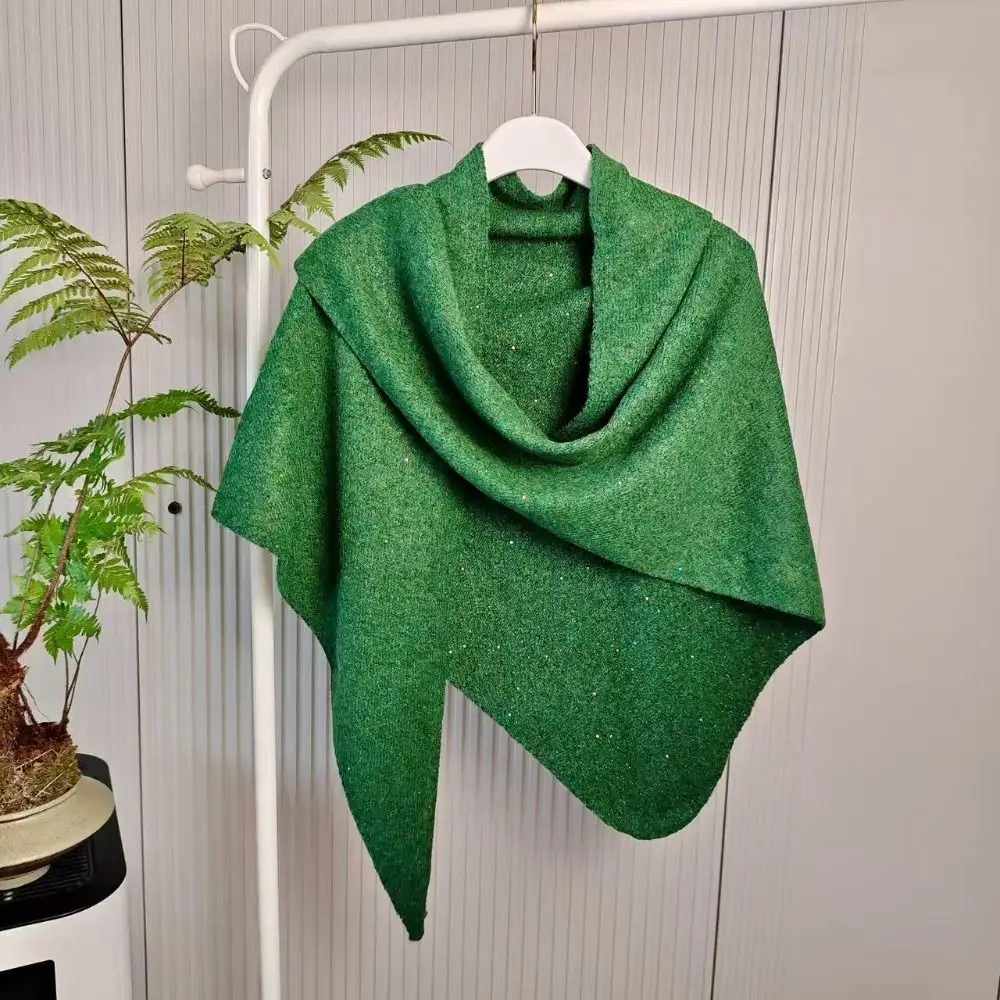 Women Fashion Winter Warm Woolen Shawl High End Korean Sequin Triangular Scarf Thermal Mongolian Poncho