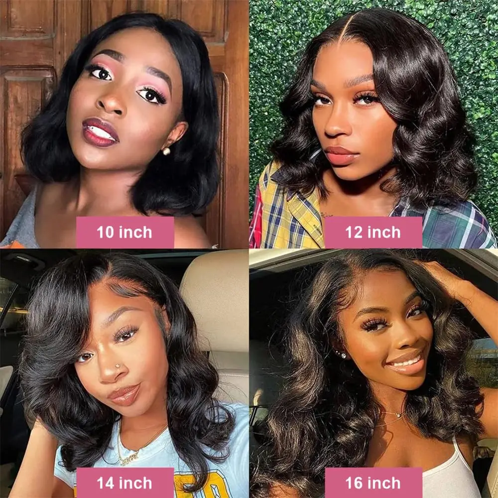 13X4 Lace Front Wig Body Wave Wear To Go Short Bob Wig 150 200 Density Human Hair Pre plucked Transparent HD Lace Wigs For Women