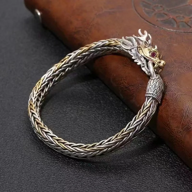 Dominador dragão pulseira para homens jóias estilo étnico retro masculino pulseira ouro prata colisão corrente pulseira presente para namorado