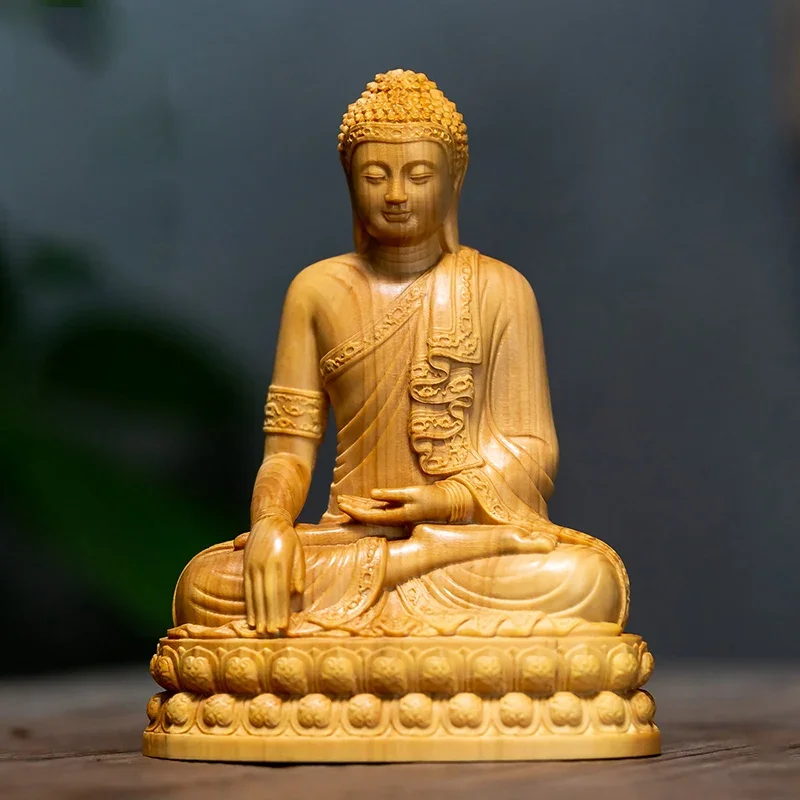 Natural Cypress Lndia Shak yamuni Buddha Characters Figurines Hand Carved Solid Wood Home Room Office Feng ShuiDecoration Statue - Image 5