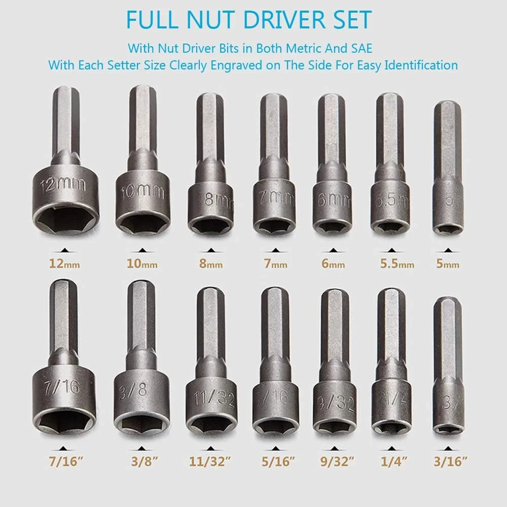 9/14PCS 5mm-13mm Hex Sockets Sleeve Nozzles Nut Driver Set Screwdriver Set Schroevendraaier Set Bits Sets Tools Socket Wrenches