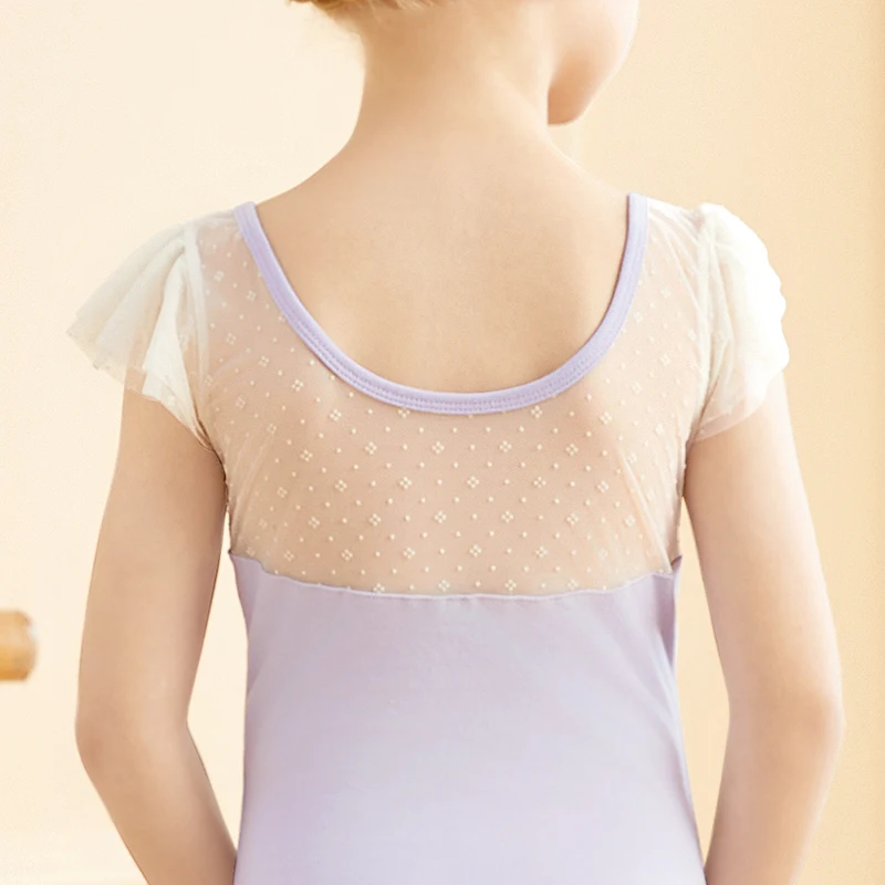 Mädchen Ballett Trikot Rüschen Ärmel Tanz Body Gymnastic Trikots Bademode Weiche Mesh Spleißen Ballerina Outfits