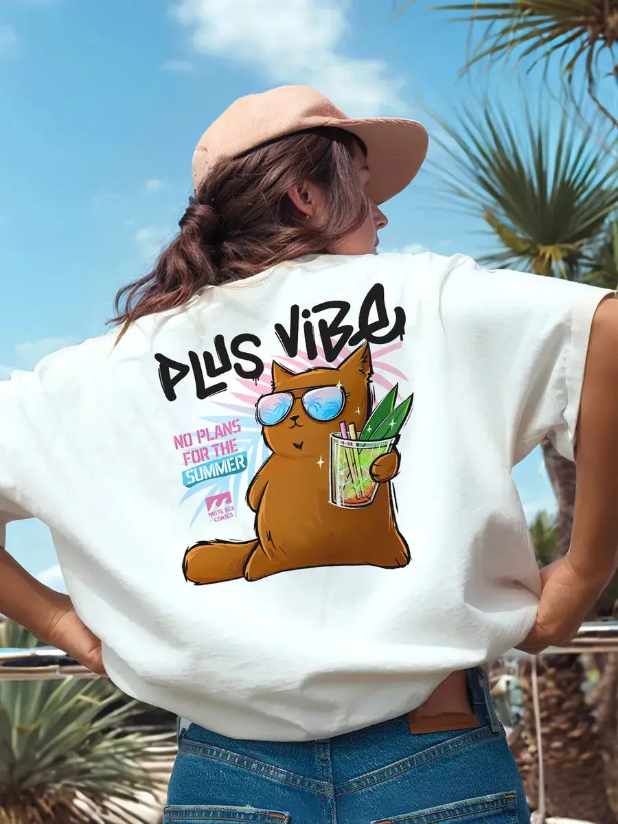 تي شيرت ريترو وفريد من نوعه وتنحيف صيفي جديد ممتع مطبوع من القطن الخالص الأوروبي والأمريكي للنساء بأكمام قصيرة غير رسمية