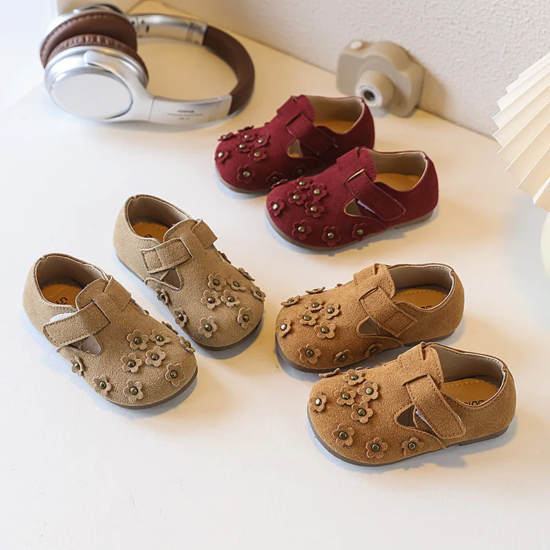 

Retro Spring Autumn Kids Flat Shoes New Moccasins Wedding Party Shoes for Girls Fashion Flower Children's Ballet Leather Shoes