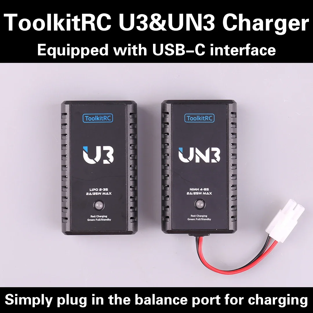 RC U3 2-3S LiPo UN3 4-8S USB-C NiMh Battery Charger 2A 25W Balance Port Direct Charge for RC Model FPV Drone Car Airplane