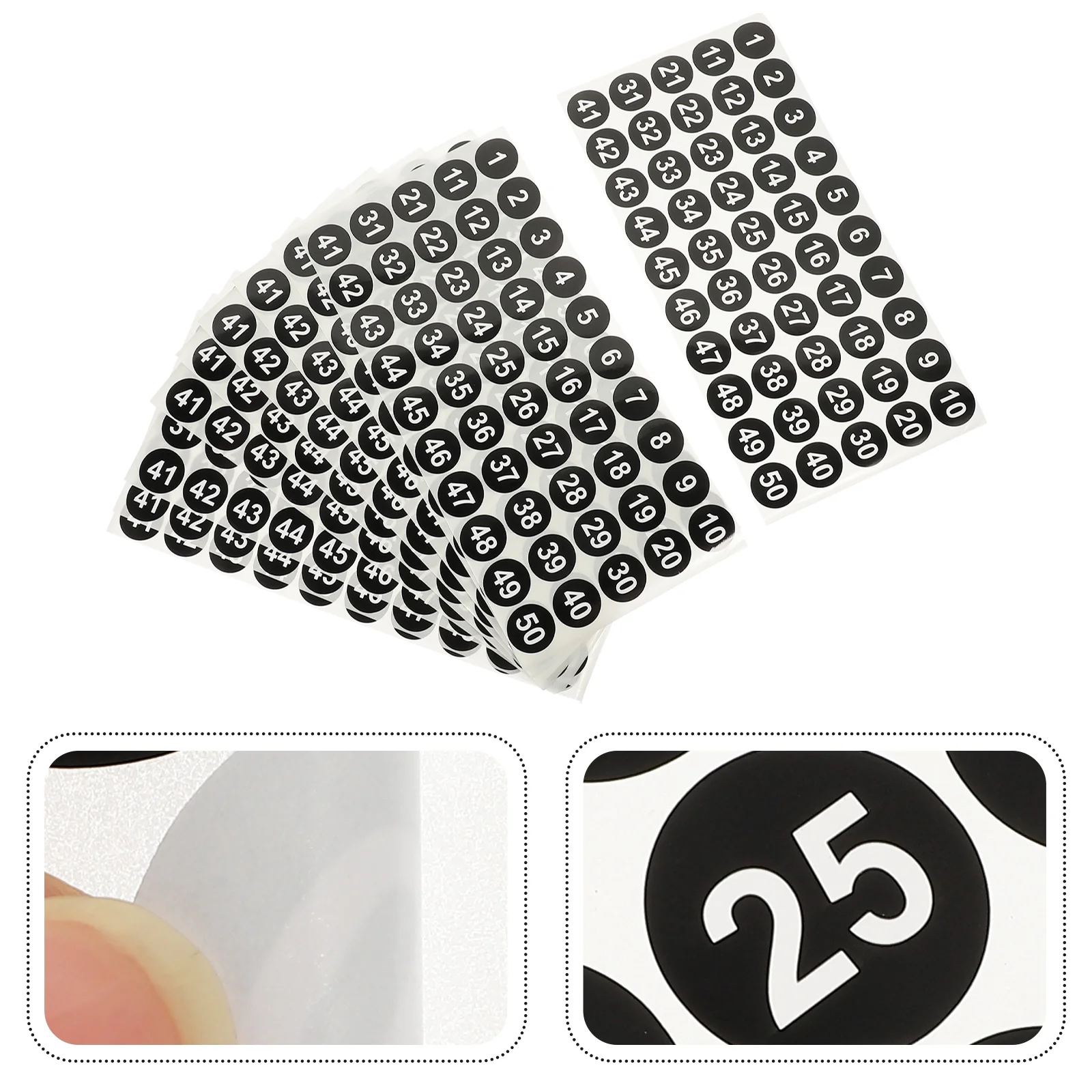 10 Sheets Number Sticker Circular Stickers 1-50 Labels Coated Paper Numbered Translucent Film Sign Waterproof Inventory