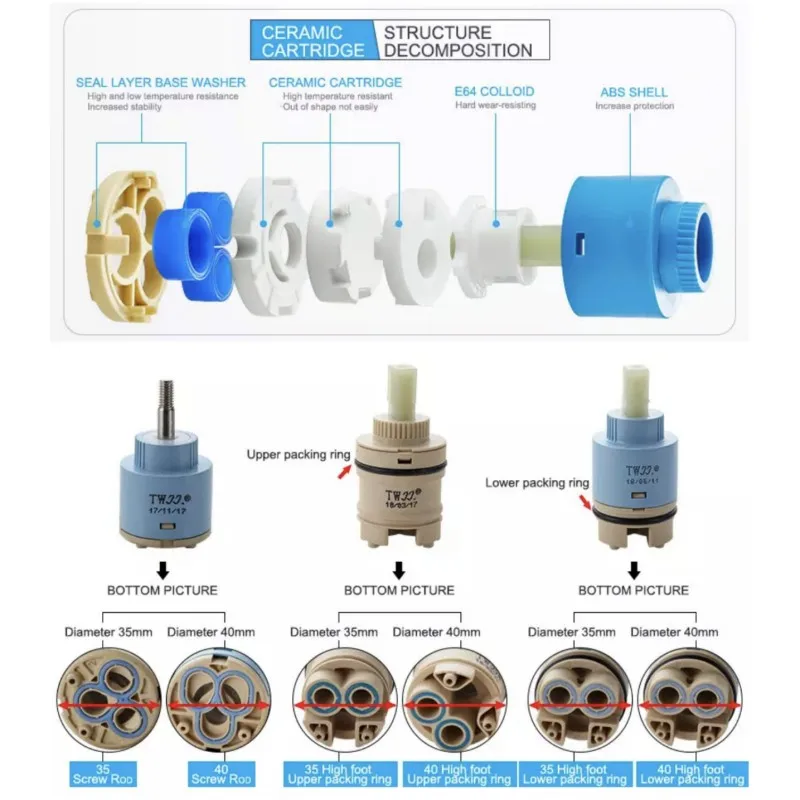 Keran pencampur kumparan katup 25 MM/35 MM/40 MM Cartridge keramik Cartridge Mixer keran dapur bak mandi Shower keran aksesoris