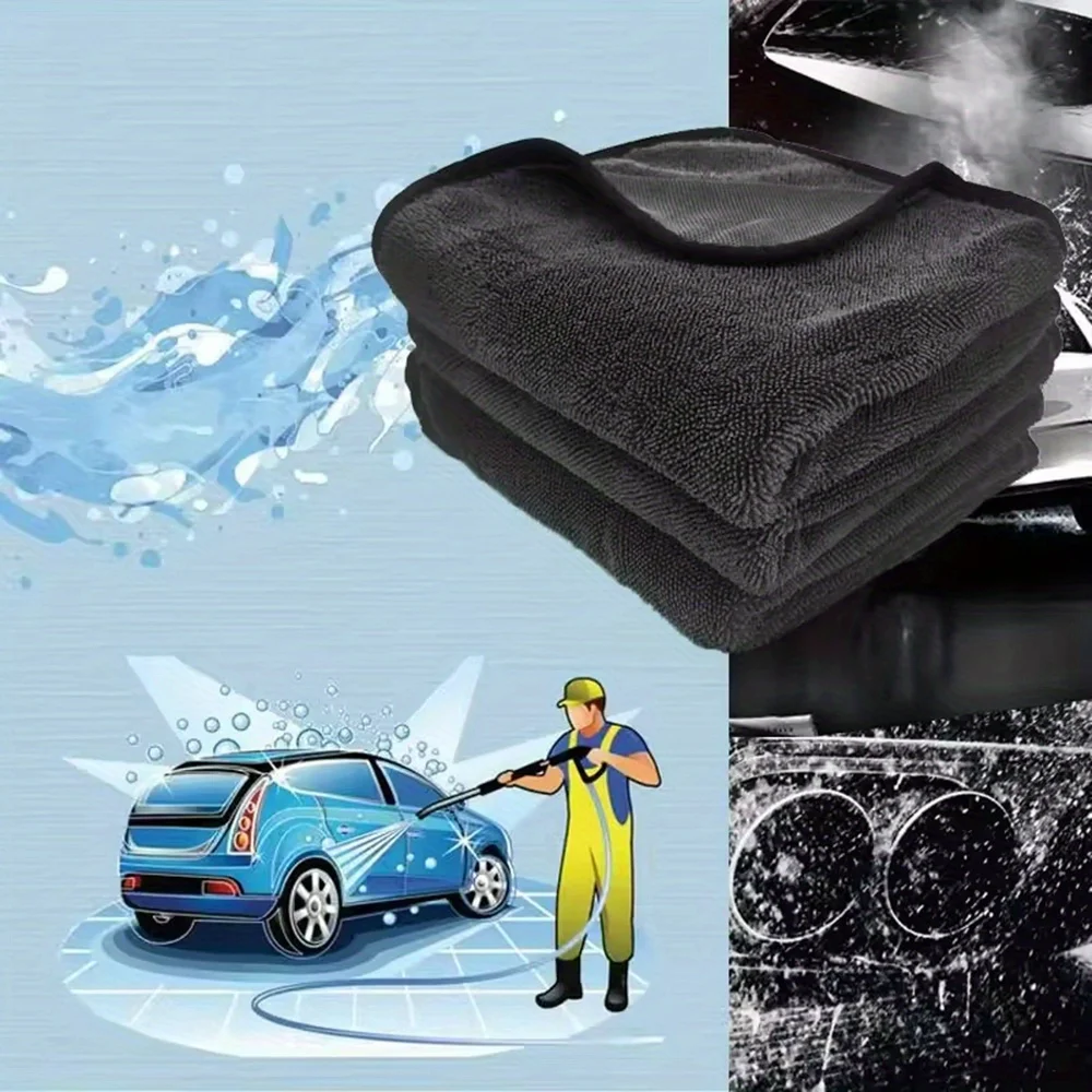 Super Absorbent Microfiber Car Wash Towel 1pc Polyester Fiber Detailing Drying Cloth Truck Thickened Extra Large Cleaning Towel