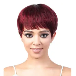 Short Red Wig Colored Human Hair Wigs Short Pixie Cut Wig Human Hair 99j Dark Red Human Hair Wigs with Bangs Full Machine Wigs