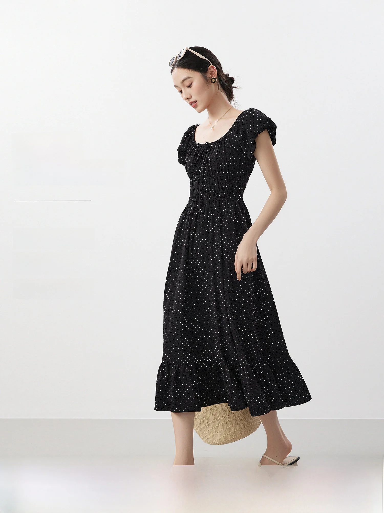 

Ретро-платье с рукавами-фонариками в горошек и завышенной талией, женское, элегантное, из полиэстера, с коротким рукавом, приталенное, X-образный крой, для повседневной носки