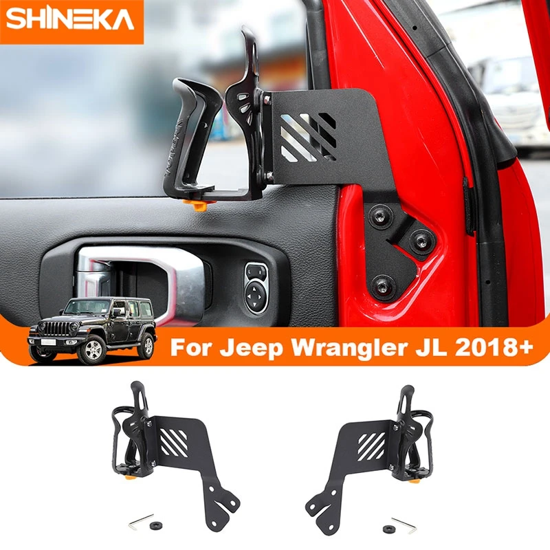 SHINEKA Iron Car Front Door Side Water Cup Bracket Drinks Holders For Jeep Wrangler JL Gladiator JT 2018 Up Interior Accessories