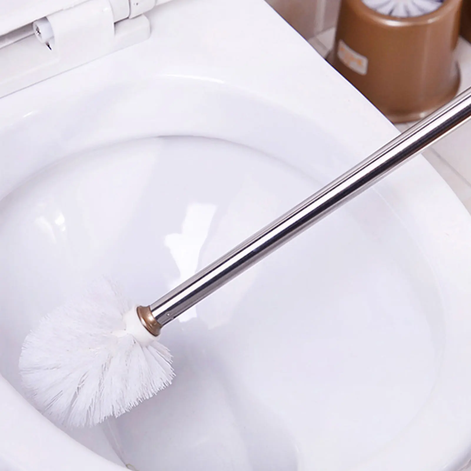 Brosse de Toilette Universelle avec Tête de Remplacement, Accessoire de Rangement avec Poils Rigides