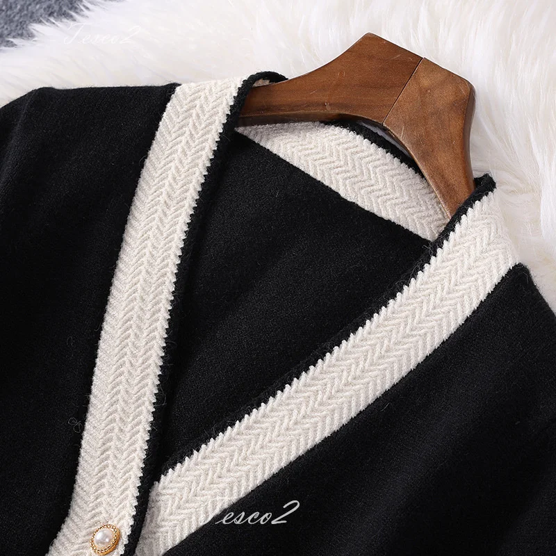 Autumn Women Knitted 2 Piece Single Breasted Sweater Cardigan +High Waist Wide Leg Pants Casual Elegant Women's Knitted suit