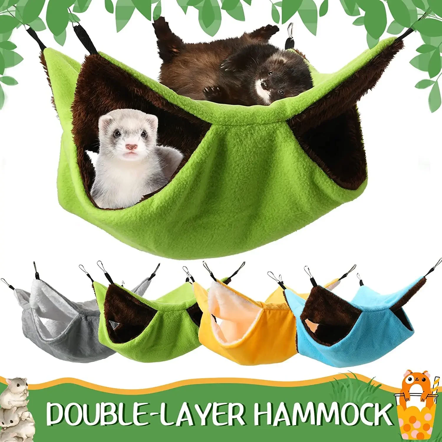 Solid Color Winter Pet Hammock Double Layer Thick Plush Hamster Hammock Chinchilla Guinea Pig Ferret Sleeping Bag Hamster Cage