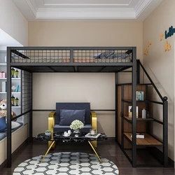 Upper and Lower Empty Single Apartment Iron Bunk Bed Multi-Functional Elevated Bed Wardrobe Small Apartment