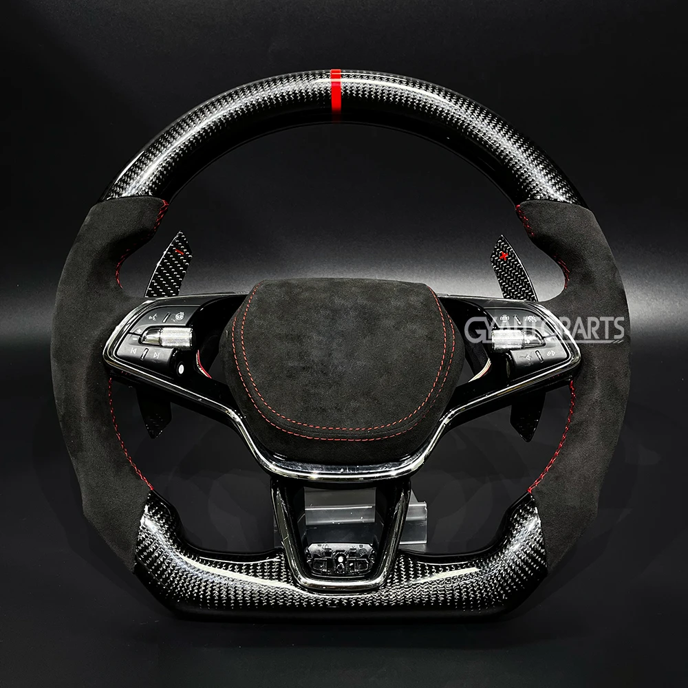 Fit For Skoda VRS Octavia MK4 IV RS Carbon Fiber Steering Wheel 2020-2024