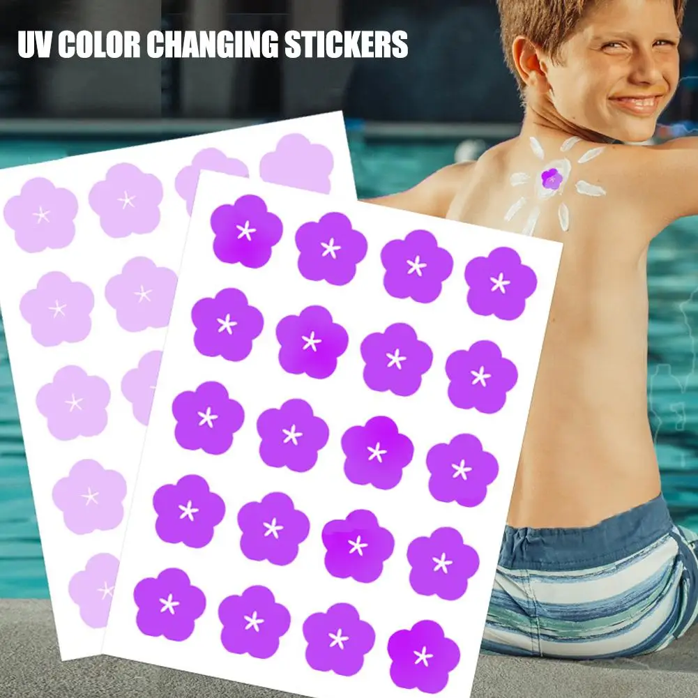 Roxo UV adesivos para protetor solar, Flower Shaped Sunblock Patches, Z2V4, 15mm