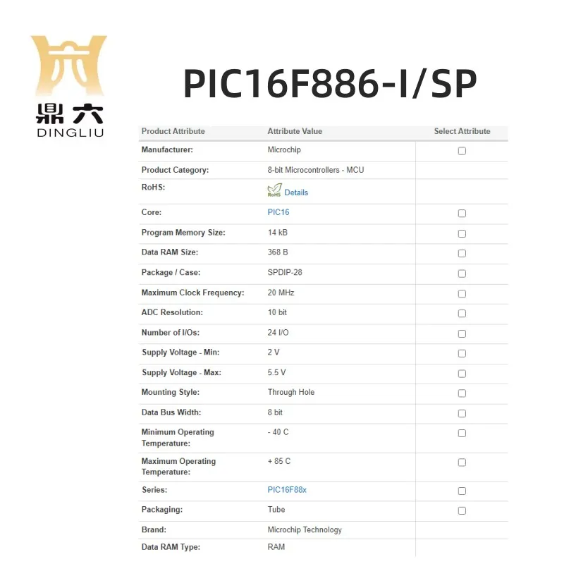 PIC16F886-I/SP 8-bit Microcontrollers  SPDIP-28