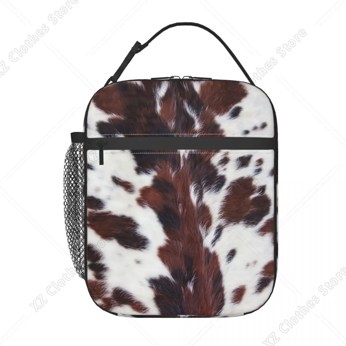 Smooth Cow Fur In Brown And White Colors Insulated Lunch Bags Skin Leather Printing Portable Thermal Cooler Food Lunch Box