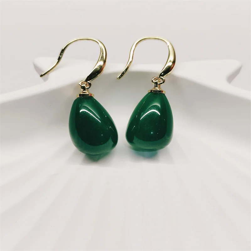 

New fashion noble temperament jade earrings female pear shape water drop shape dark green jade earrings Jasper jade jewelry