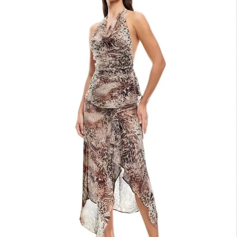 

Lioness 2025 Sexy Hot Girl Style Halter Neck Backless Printed V-Neck Halter Low Scoop Back Belted Tank Top