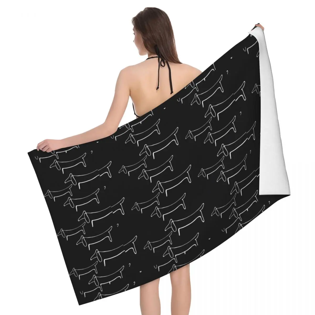 Custom Pablo Picasso Line Art Wild Wiener Dog Dachshund Pattern Microfiber Bath Towel Quick Drying Sausage Badger Dog Shower