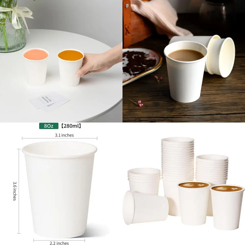 

1000 Count 8 oz Disposable Paper Coffee Cups, White, Ideal for Office Use