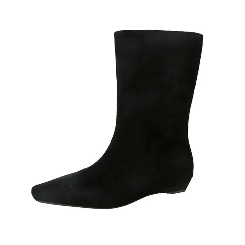 Herbst/Winter Damen-Stiefel mit Rundem Zeh und Dicker Sohle - Elastisch - Rückseitiger Reißverschluss - Samt-Finish - Bequem und Warm - Absatz ist Übergroß – Detail 23