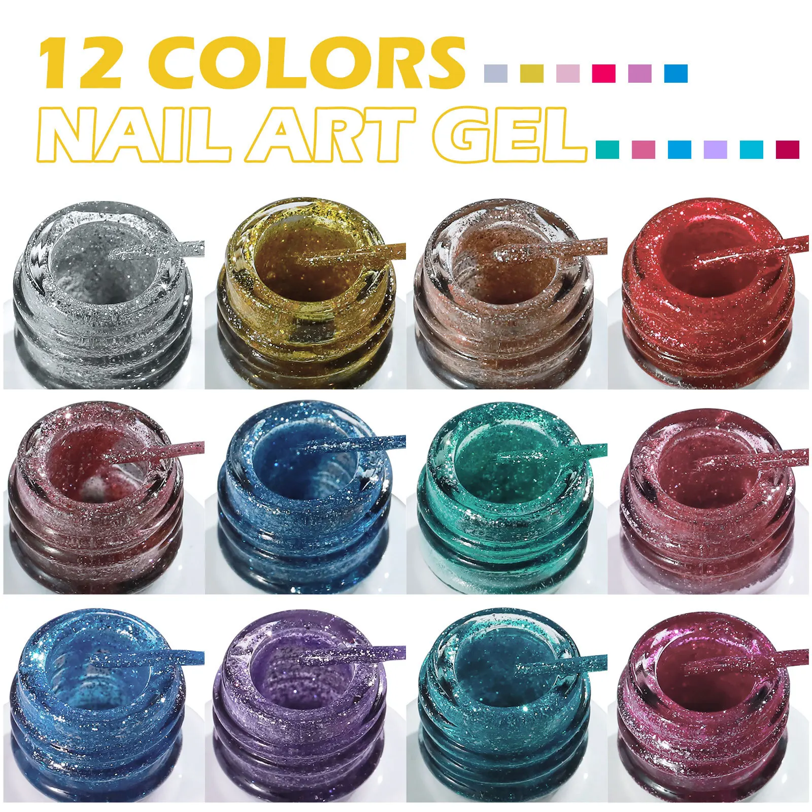 12Pcs Line Gel Nail Polish Set Semi Permanent UV Gel for DIY Painting Drawing Manicure Varnish Nail Art Liner Gel Brushed Glue