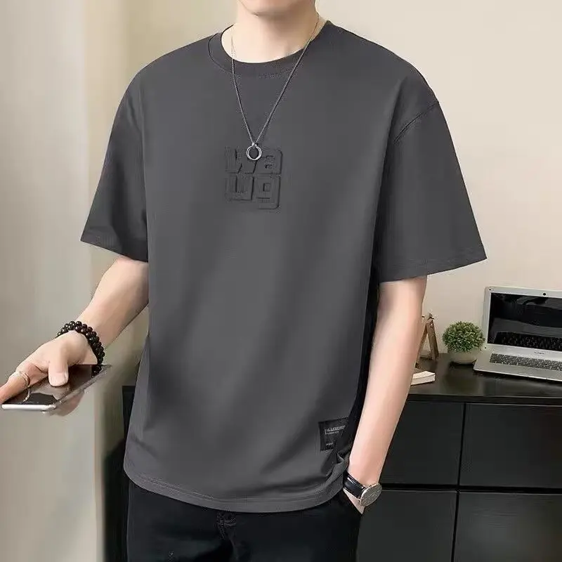 Short-sleeved T-shirt Men's 2025 Summer New Five-quarter-sleeved T-shirt Men's Clothing Versatile Hong Kong Style Half-sleeved M