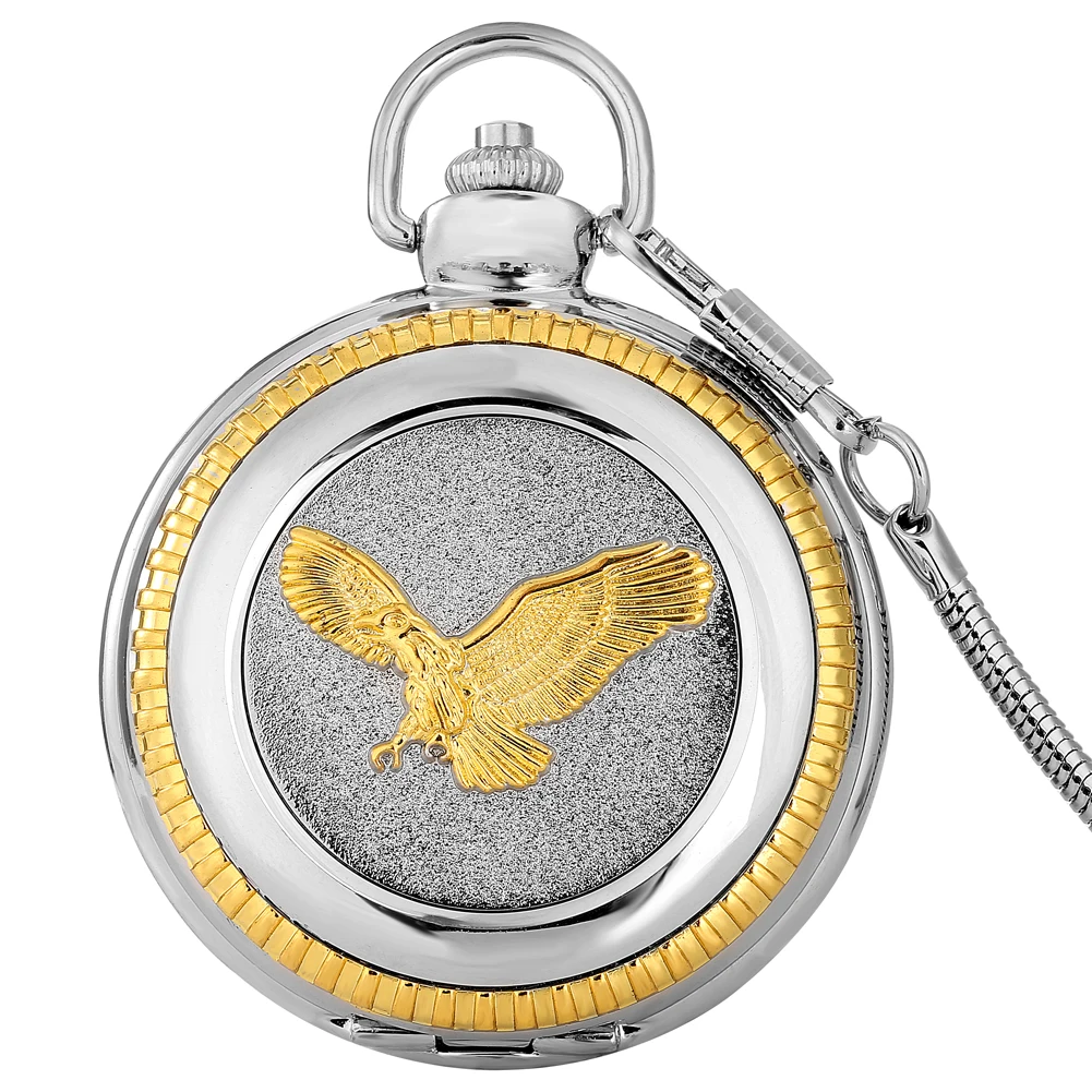 

Vintage Stereoscopic Relief Flying Eagle Train Quartz Pocket Watch Men Full Hunter Pocket Chain Pendant Luxury Antique Watches