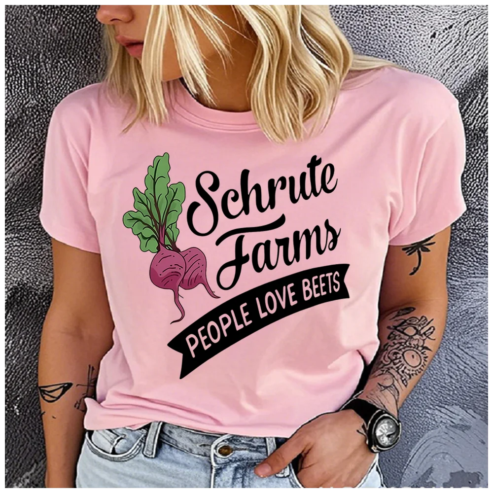 Cotton Womens Pink Tee Schrute Farms Beets Funny Quote Graphic Print Crew Neck Short Sleeve Casual The Office Fan T-Shirt