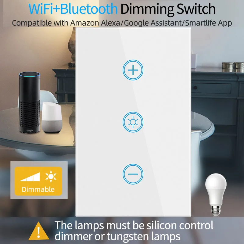 EU US WiFi Smart Glass Panel Wall Touch Switch Dimmer Switch by Smart Life Tuya APP Remote Control for  Alexa Google Home