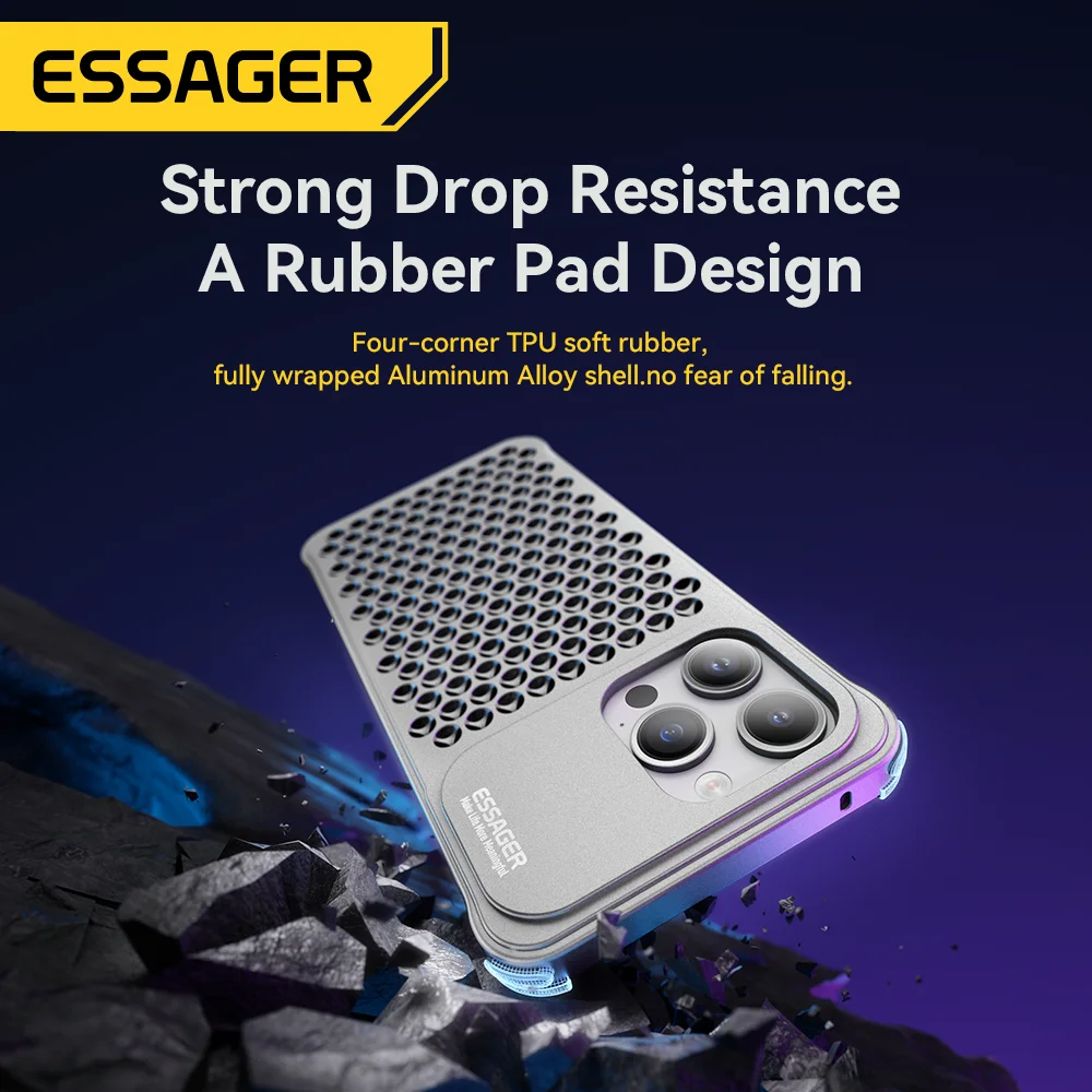 Essager Aluminum Alloy Phone Case Hollow Heat Dissipation Anti-fall Shockproof Phone Cover For Iphone 15 14 Pro 14 13Pro Max