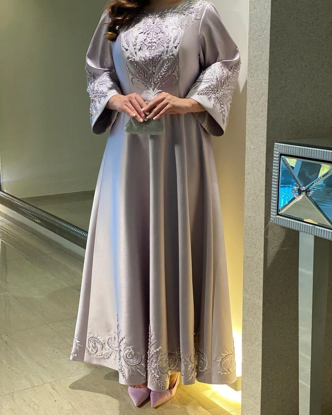 Fashionvane personalizado Dubai Arabia Saudita mujeres Vestidos De Novia noche A-Line mangas largas bordado con cuentas vestido De noche