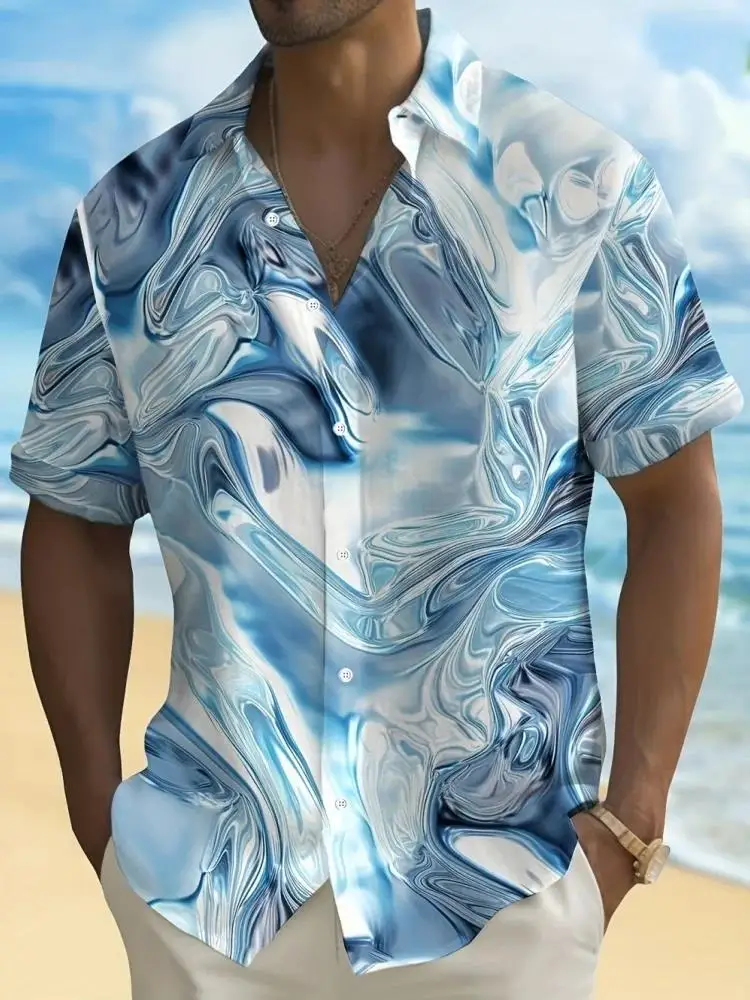 

Summer Men's Short-Sleeves Shirt 3D Retro Abstract Gradient Art Print Buttons Lapel Tops Casual Trendy Plus Size Shirts For Man