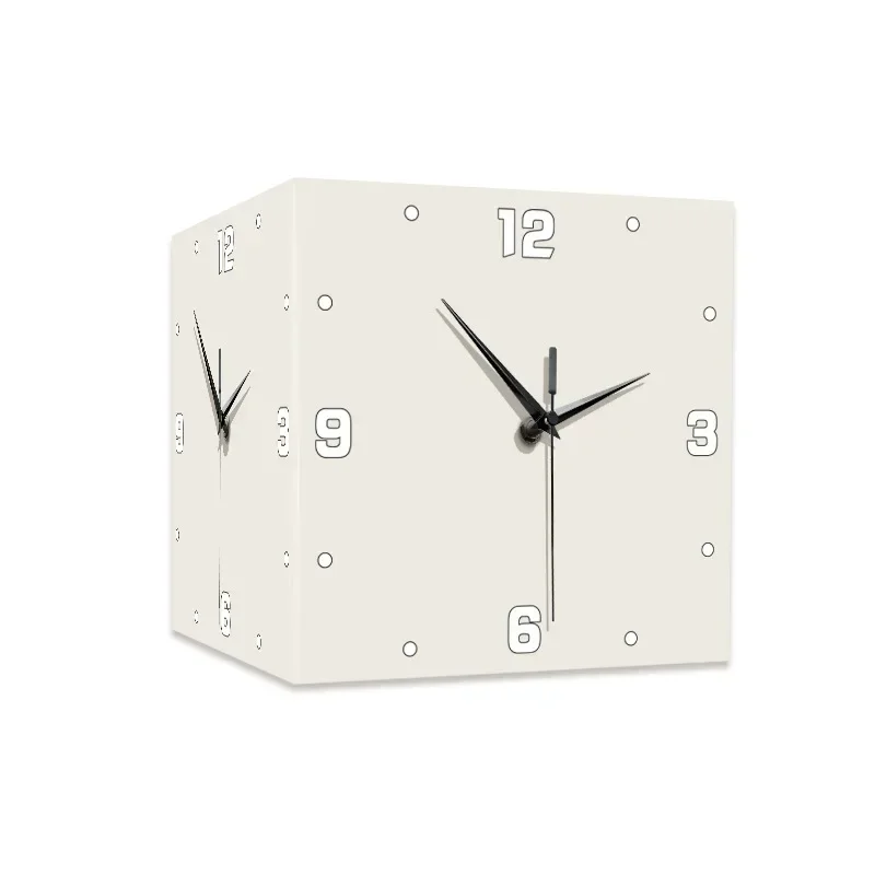 Cream wind corner double-sided wall clock household simple corner clock wall hanging creative non-punching led wall lamp clock