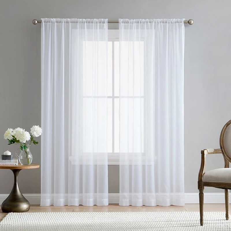 

2Pcs Super Soft Great Hand Feeling White Tulle Curtains For Living Room Decoration Modern Veil Chiffon Solid Sheer Voile