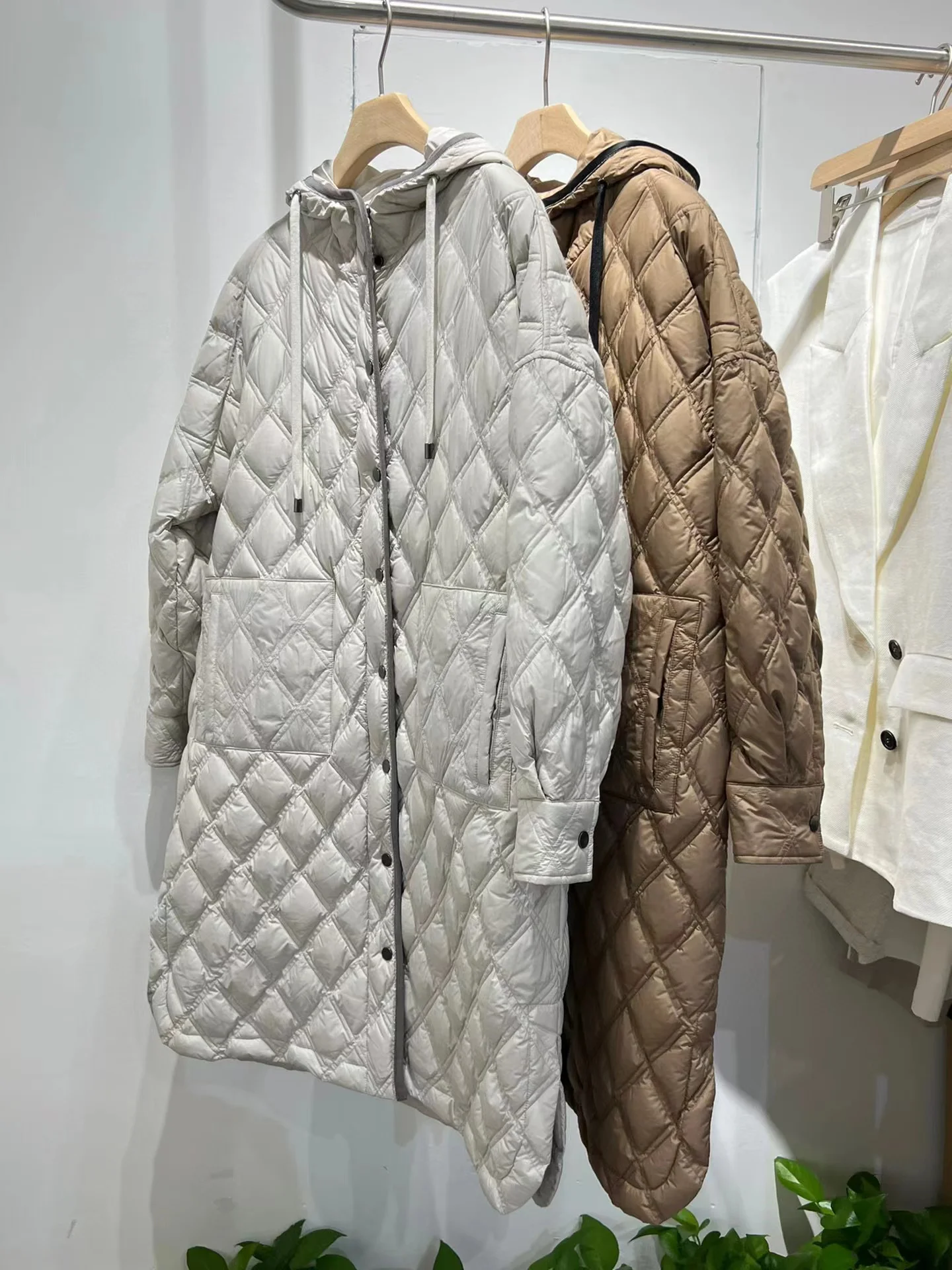 Long Quilted Goose Down Coat