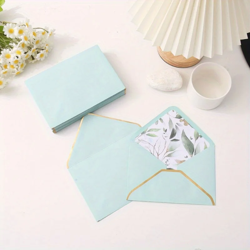 Golden Border Printed Envelopes - Perfect for Wedding, Engagement, Valentine's Day, Thanksgiving, Christmas, Paper Material