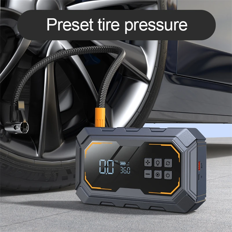 12V Lithium Battery Booster Car & Motorcycle Jump Starter 4.1 Portable 6000mAh Power Inflator with Digital Screen and Air Pump