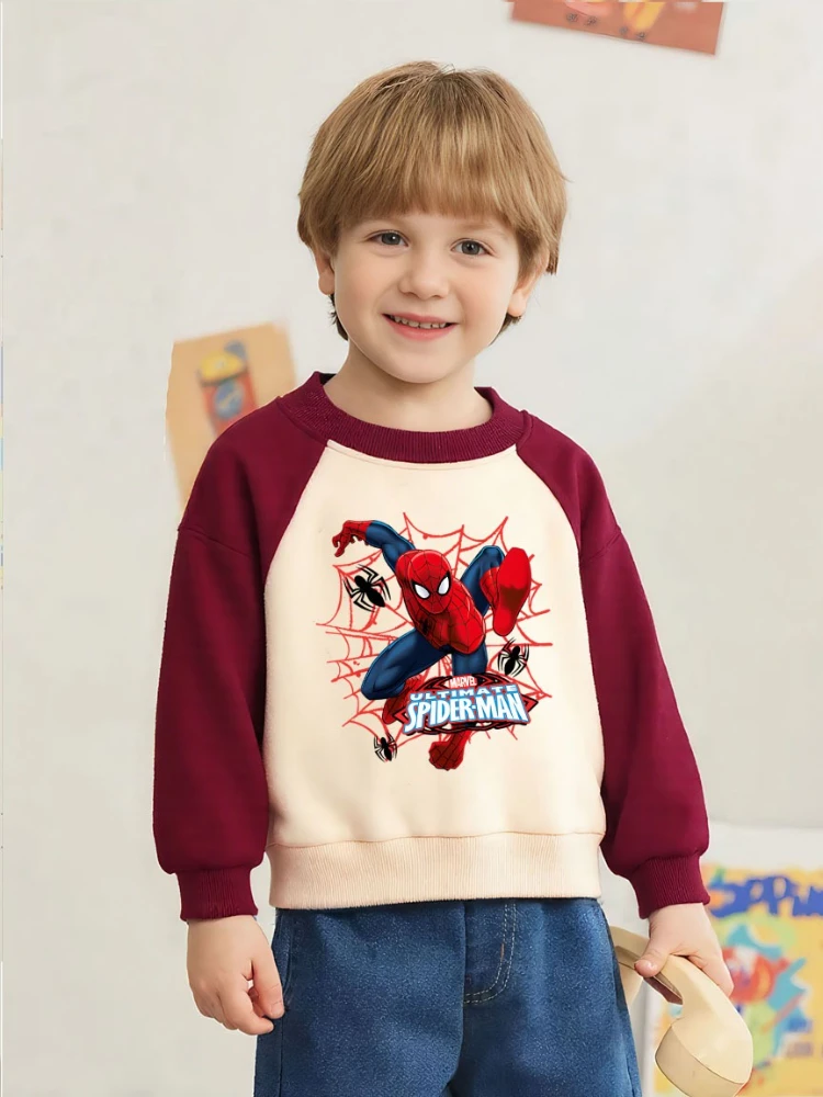 ربيع الخريف الفتيان أزياء بلوزات غير رسمية مارفل سبايدرمان المطبوعة الاطفال س الرقبة هوديس الأطفال تقسم طويلة الأكمام البلوز #5