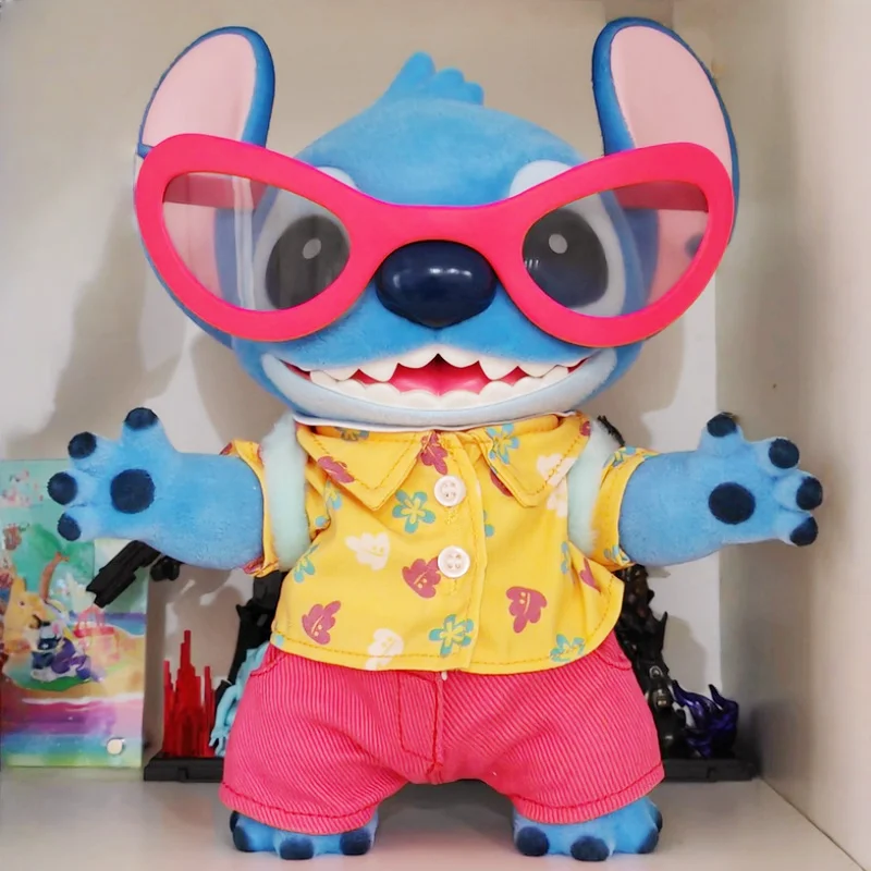 

In Stock 2025 25cm New Genuine Cute Stitch Summer Series Large Vinyl Flocking Figurine Movable Arms Model Collectible Gift