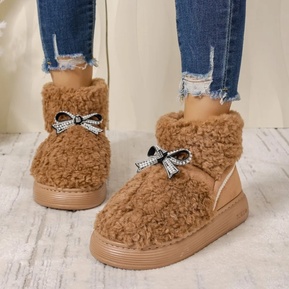 Neue Sexy/Elegante Winterstiefel, Modische, Beliebte Runde Zehenpartie, Bequeme Dicke Sohle, Plüschgefütterte Freizeitstiefel für Damen