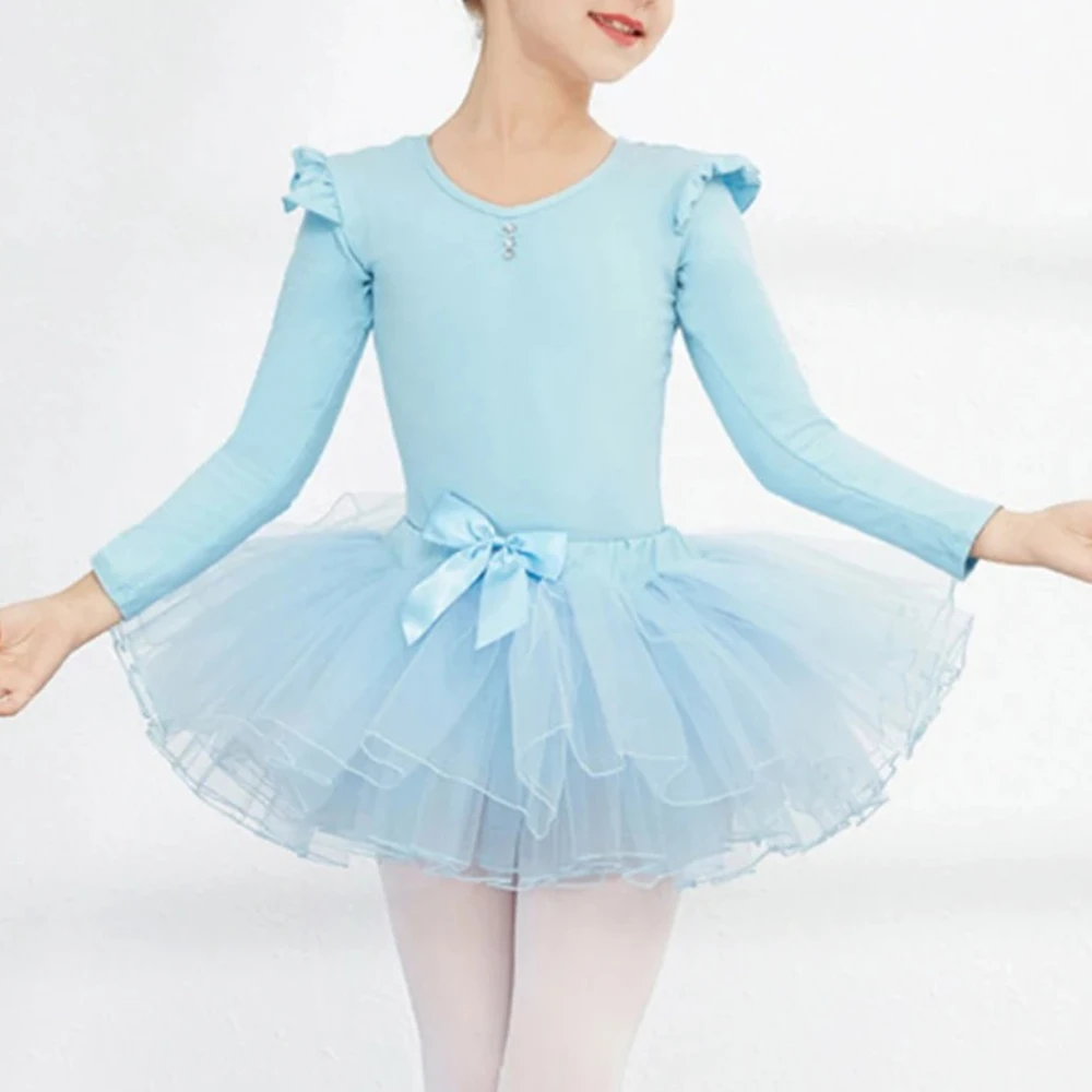 Tenue de danse de Ballet pour enfants filles, justaucorps de gymnastique à manches courtes/longues avec jupe en Tulle, Costume de danse pour spectacle sur scène