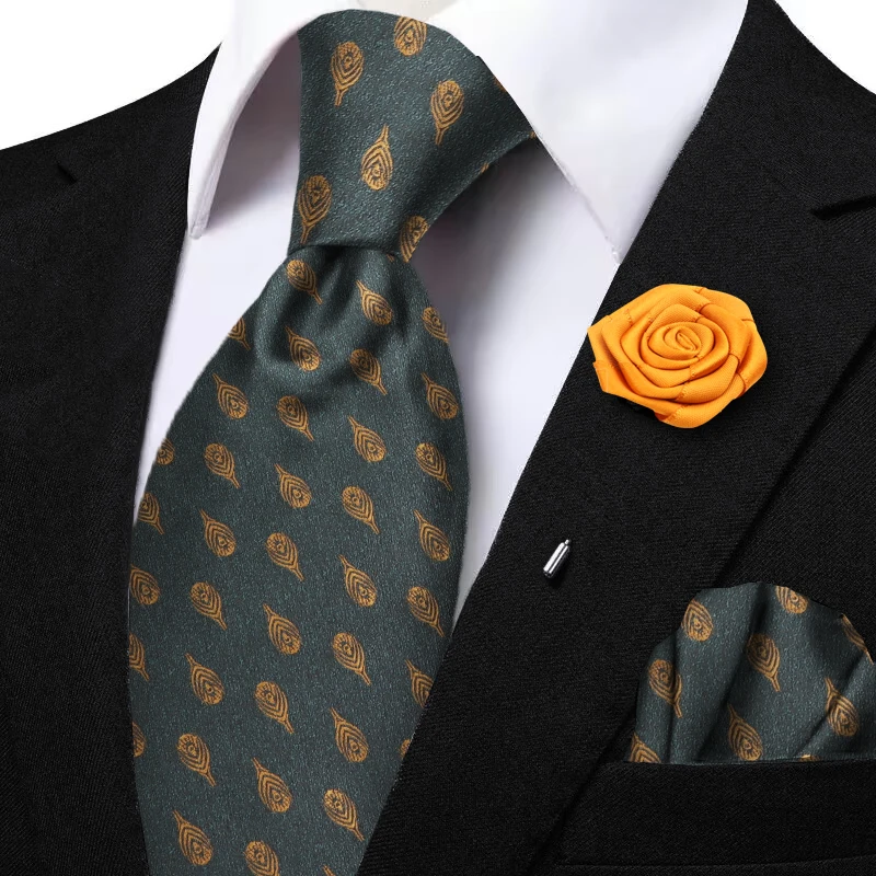 Ensemble de Cravates à Rayures Rouges pour Homme, Pochette Gracieuse Verte, Carré Papillon, Fleur, Broche, 03/Casual, Tenue Trempée, Ornement de Robe, Nouvelle Collection