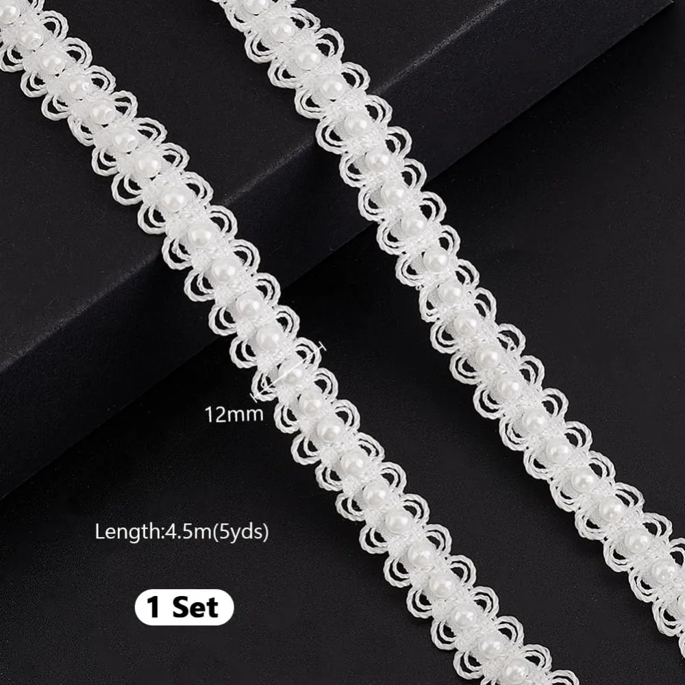 5 ياردة فو اللؤلؤ شريطة من الدانتيل لؤلؤ الزفاف الدانتيل تقليم DIY بها بنفسك الحرف صنع المجوهرات مطرز الموضوع الشريط مع اللؤلؤ الساتان