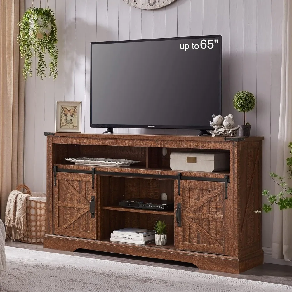 

OKD Farmhouse TV Stand for 65+ Inch TV, 33" Tall Highboy Entertainment Center w/Sliding Barn Door, Rustic Media Console w