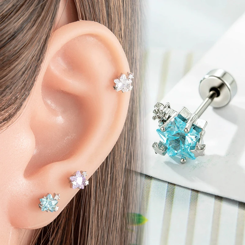 20G Kristallstern Hypoallergene Titan-Ohrstecker mit Zirkonia für Empfindliche Ohren, Knorpel, Helix, Conch, Tragus